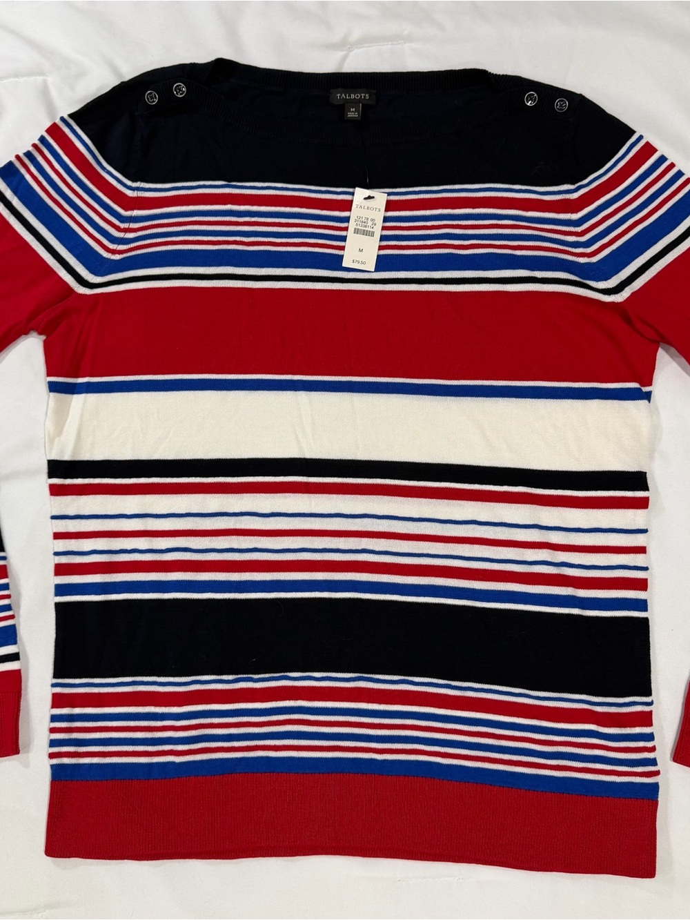 NWT Talbots Red White Blue Striped Pullover Sweater Womens Medium Boat Neck NEW